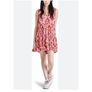 Steve Madden Mini Dress Pink Brown Ikat Print Sleeveless V Neck S